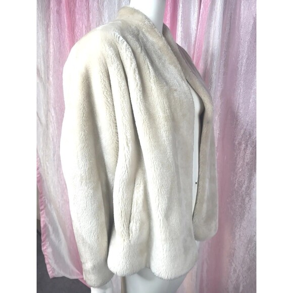 Vintage Borgana Faux Mink Fur Cream Swing Open Front Jacket Size Large - Picture 7 of 9